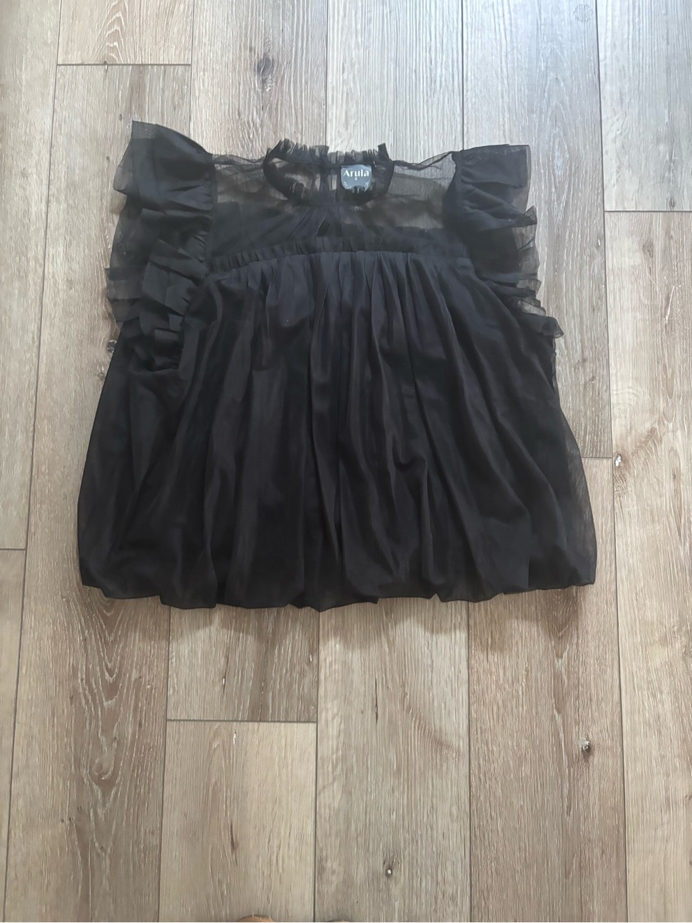 Arula Black Sheer Ruffle Sleeve Blouse